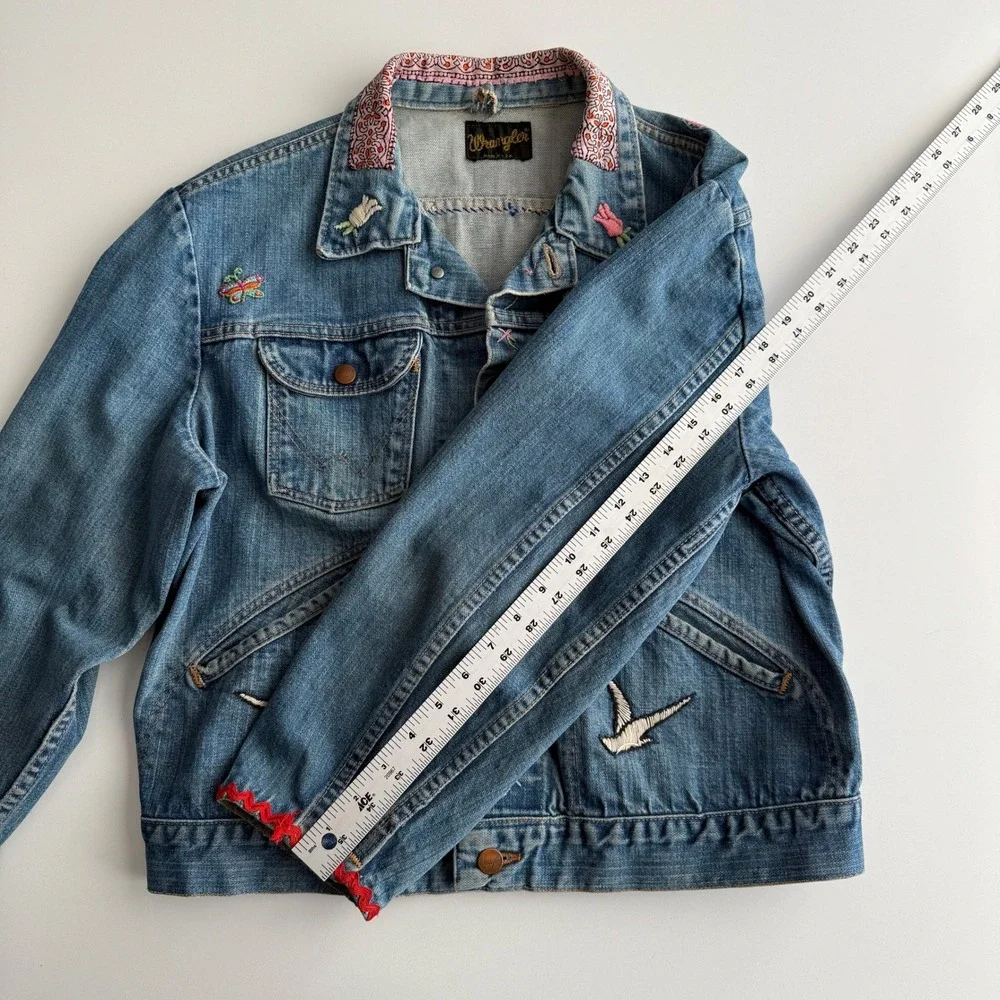 Wrangler VTG Made in USA Black Label Hand Embroidered Hippie Trucker Jacket M‎ - Picture 12 of 14